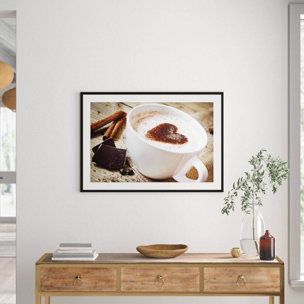 Gerahmtes Poster Tasse Kaffee mit Schokolade