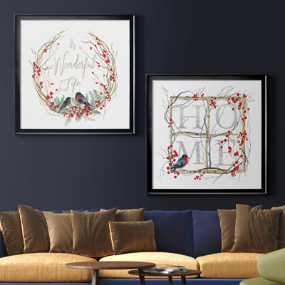«It's a Wonderful Life Bird Wreath», ensemble de 2 reproductions d'art encadrées