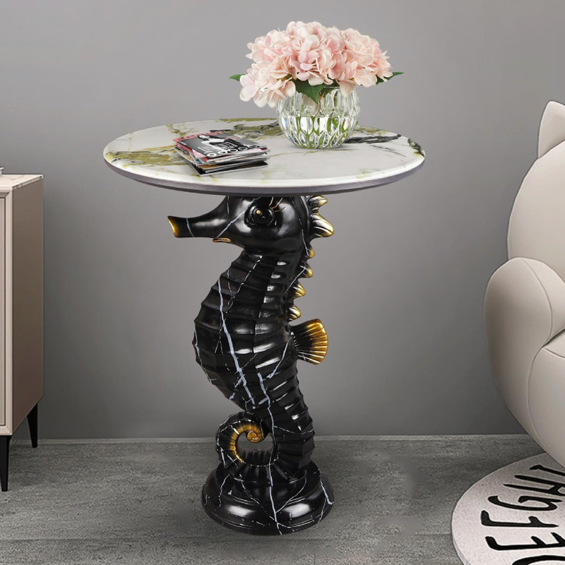 Unique Seahorse Statue Base End Table 