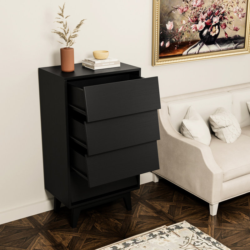 4 Drawer Bedroom Organizer In Black - Vintage Design Dresser Look For