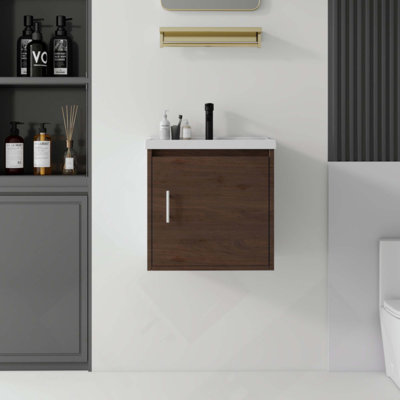 Meuble-lavabo flottant 20 po avec lavabo, porte à fermeture en douceur, lavabo en céramique, contreplaqué