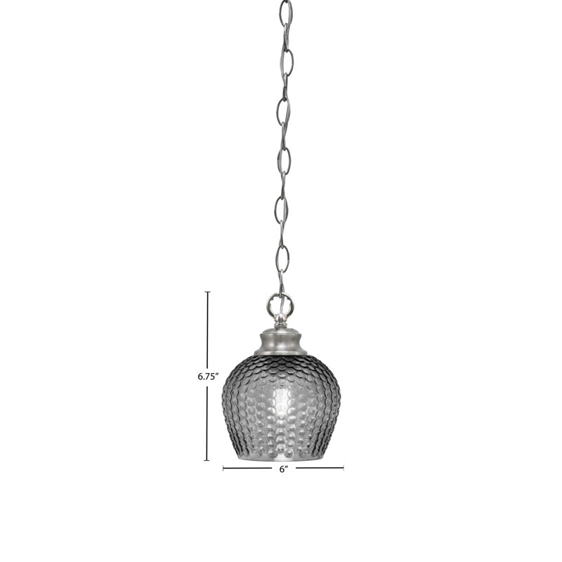 Luminaire suspendu à chaîne Quapaw avec verre texturé de 6 po, Noir, Nickel brossé