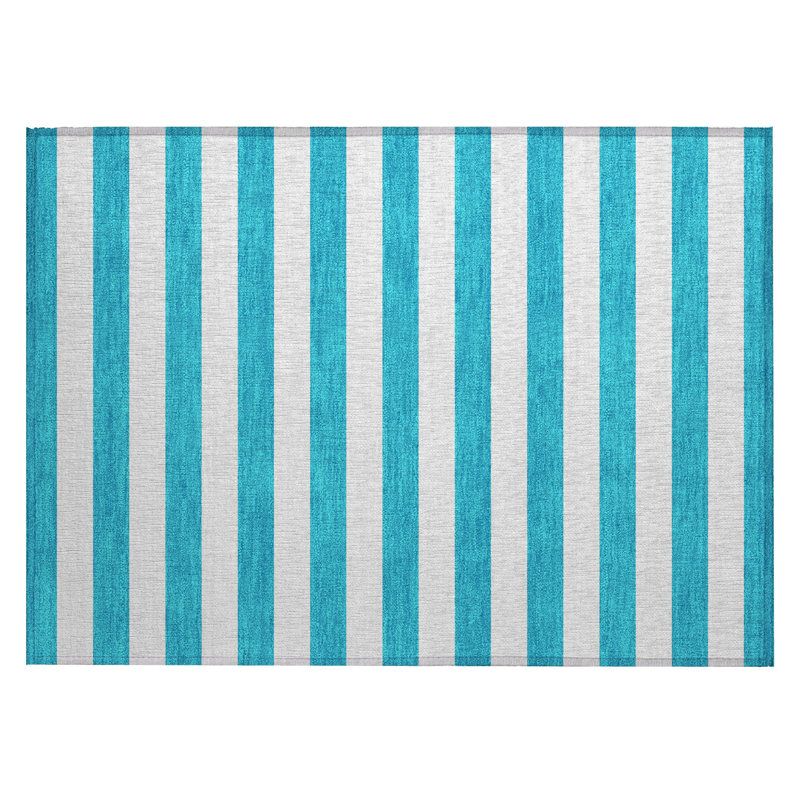 Tapis extérieur antidérapant lavable à rayures bleu sarcelle 2 pi x 3 pi