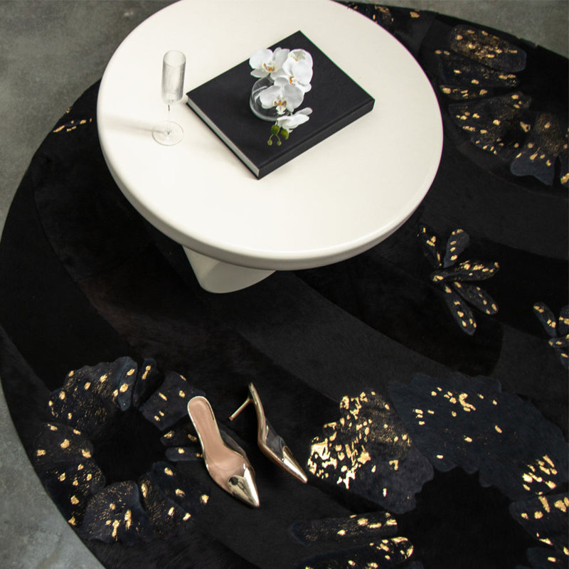 Art Hide X Sasha Biskoff Cowhide Geometric Area Rug, Round 9'10"