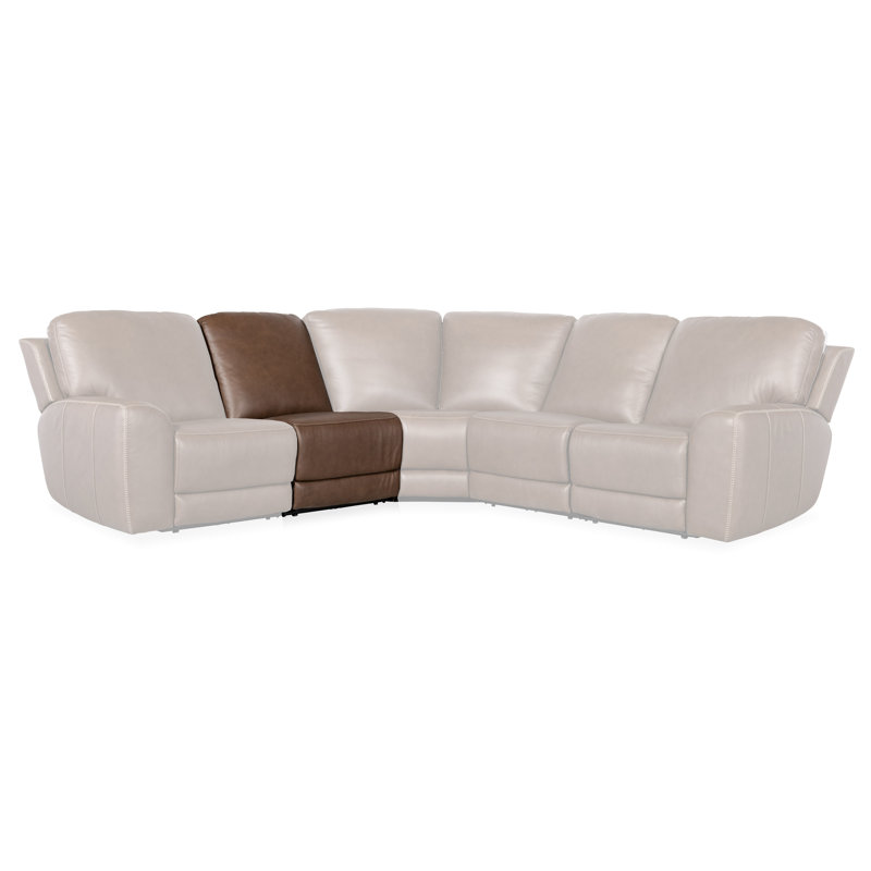 Sorrento Mocha Leather Five-Piece Reclining Sectional with Nailhead Trim