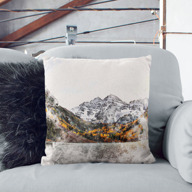 Bells Mountains in Colorado Watercolour Cushion with Filling, White, 40cm H x 40cm W x 15cm D