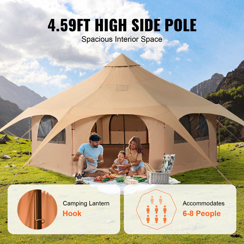 4 Seasons 5 m/16.4 ft Bell Tent, Canvas Tent for Camping with Stove Jack, Breathable Yurt Tent for up to 8 People, Family Camping Outdoor Hunting Party