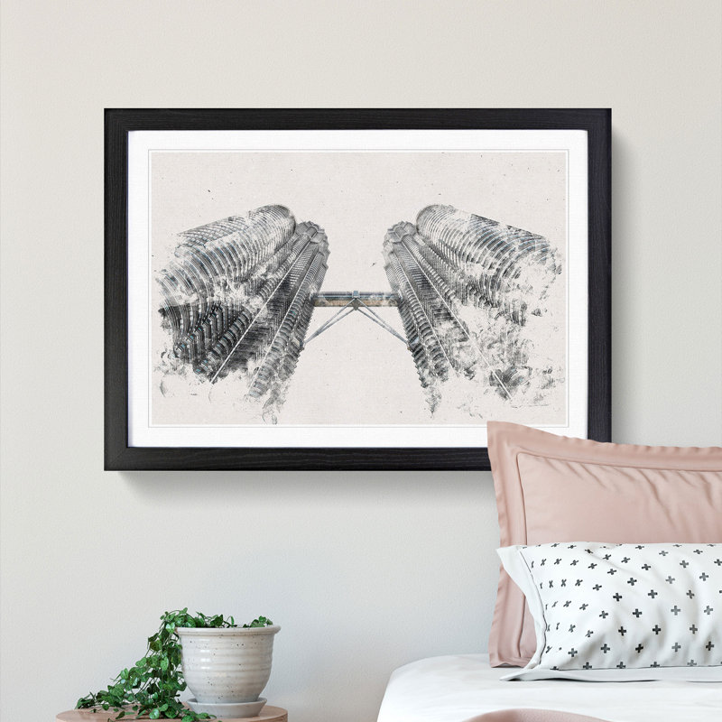 Petronas Twin Towers - Framed Print, 62cm H x 87cm W x 2cm D, Black Framed
