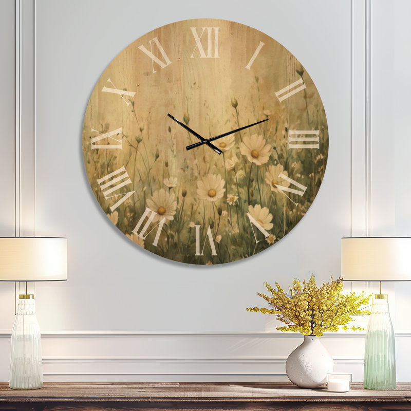 Très grande horloge murale imprimée en bois - Horizon crème, Oversized