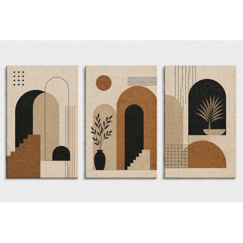 Grand ensemble de 3 reproductions d'art moderne sur toile Mid Century