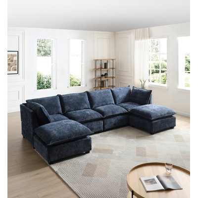 130" Inch Modular Sectional Sofa, Linen Fabric Couch Set With Convertible Ottoman,U Shaped Sofa,Comfortable,Freely Combinable Sofa For Living Room, Apartment, Office,