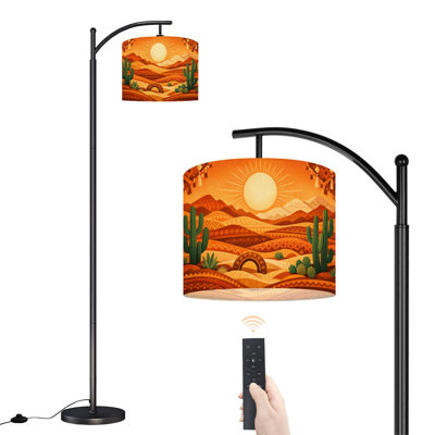 Arc Floor Lamp Abstract Southwestern Desert Landscape Sun Cacti Warm Earth Tones Floor Lamps with Remote LED Lights Adjustable Lamp Shades Tall Standing Lamps for Reading Office Living Room