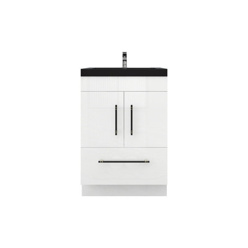 Ensemble de meuble-lavabo simple 24 po Camodeca, Or mat, Bleu nuit brillant