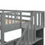 Lit superposé simple au-dessus de double avec tiroirs de rangement, lit gigogne, garde-corps gris, rail, teinte Stairway-1689011523