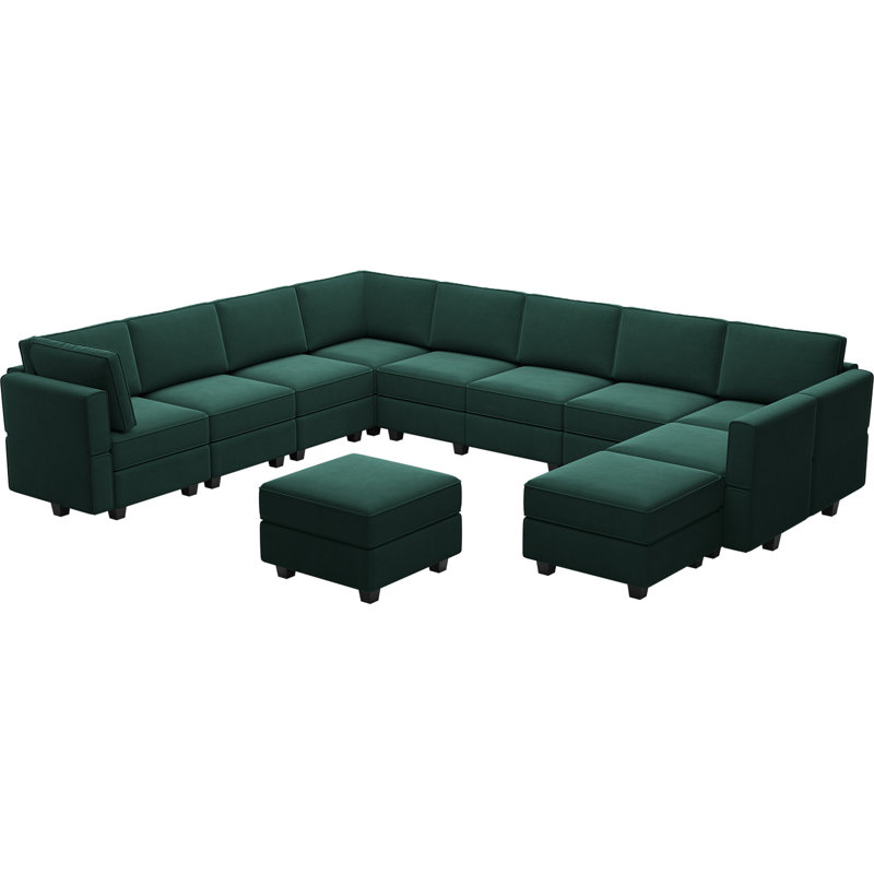 Canapé modulaire en velours l 143 po Wylodene, Velours vert