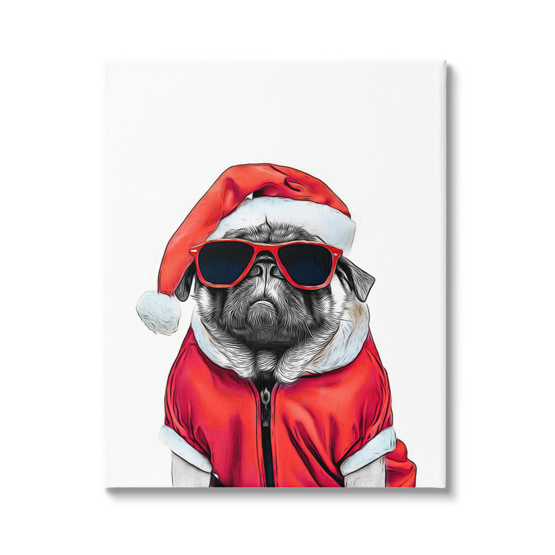 «Funny Pug Santa Hat on Canvas» par Annalisa Latella, H 20 po x l 16 po x P 1,5 po