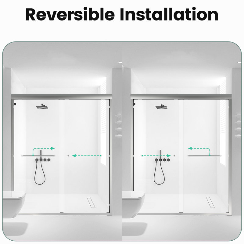 Double Sliding Shower Door, 1/4" Tempered Glass, , Tidy Bathroom Partition Semi- 56"-60" W, Strong Glass Structure, Silver