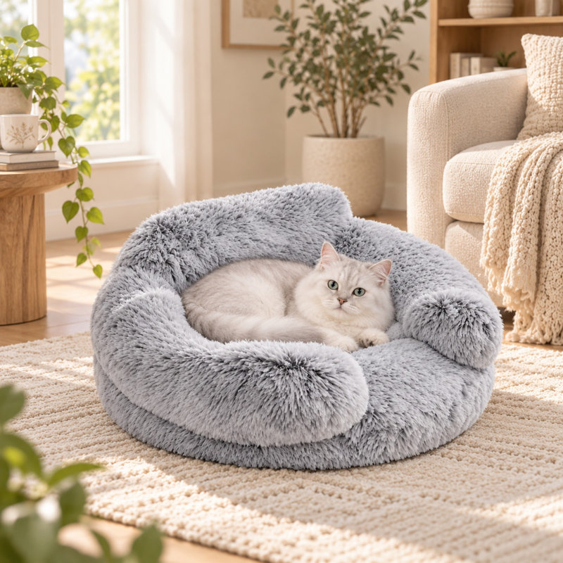 Round Faux Fur Pet Bed