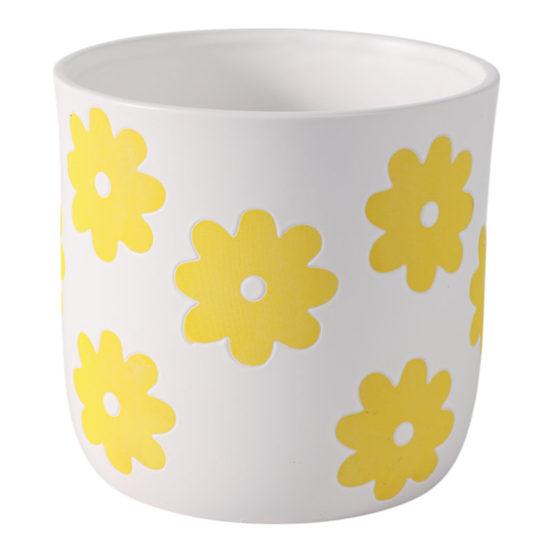 Sagebrook Home 6" Flower Power Planter, Black/White, White Yellow