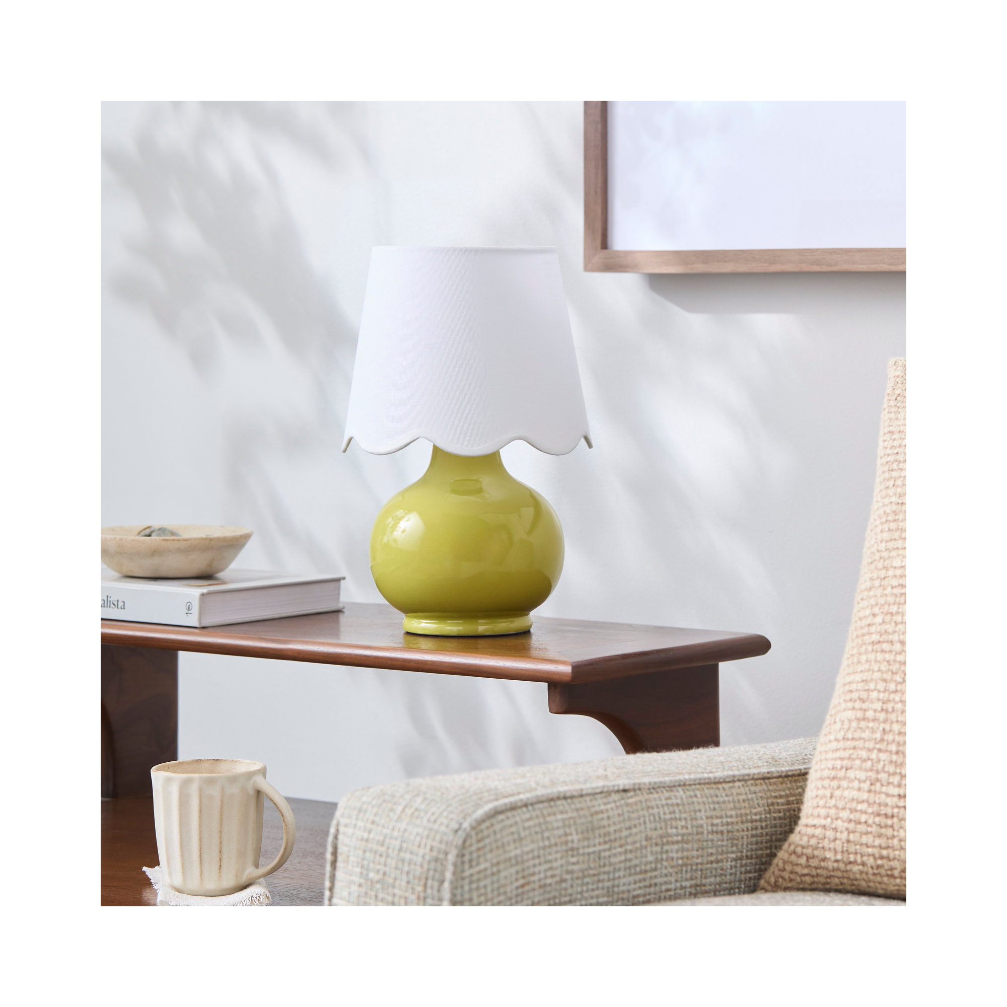 Momsen Scallop Shade Lamp, White Twill, 13"" H x 8"" W x 8"" D, Chartreuse