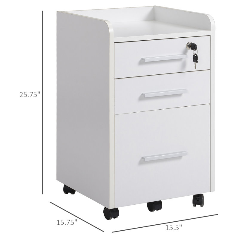 15.4'' Wide 3 -Drawer Mobile File Cabinet, White