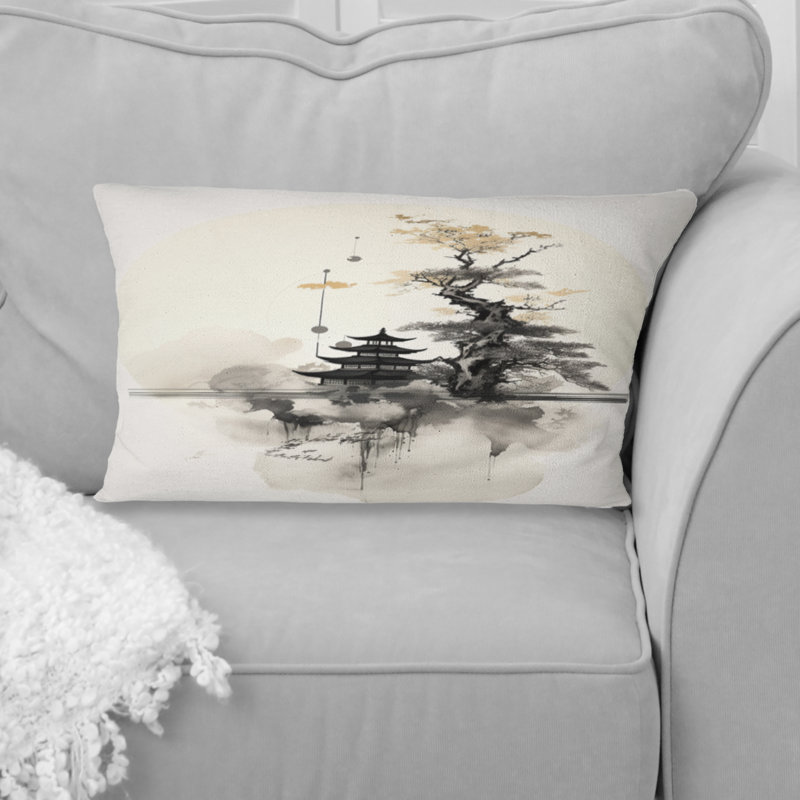 «Asian Art Samurais Landscape II - Asian Art Print», coussin décoratif