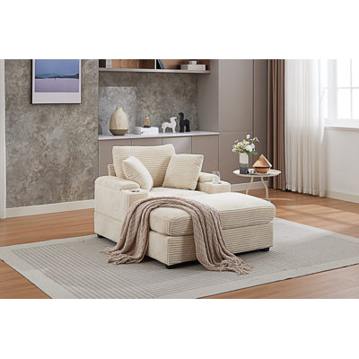 Upholstered Chaise Lounge Sofa With Handrail Storage And Movable Ottoman