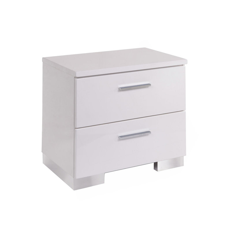 2 Drawers Nightstand With Chrome Legs, White