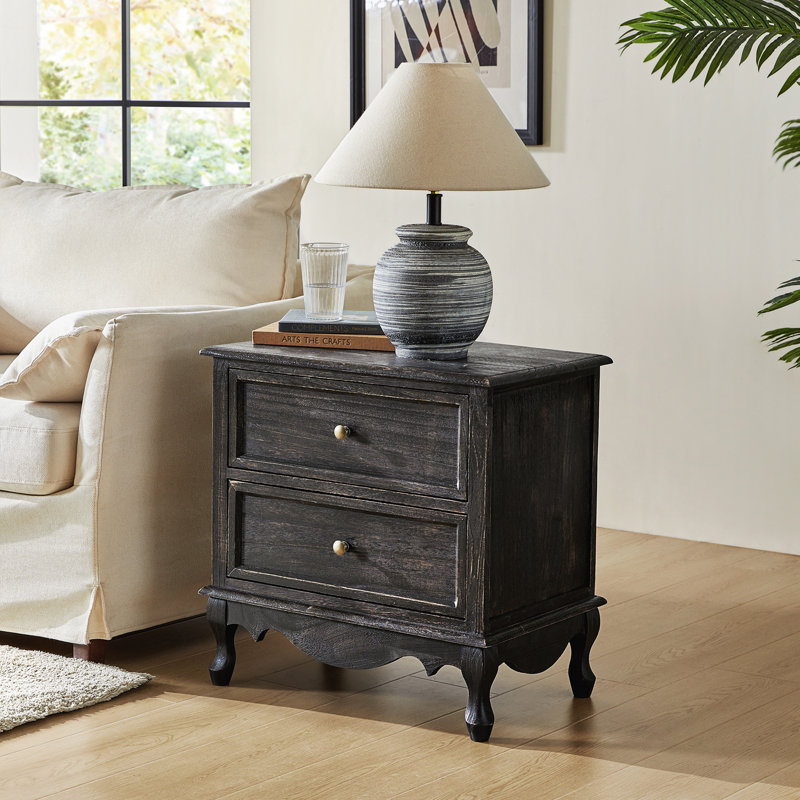 Hippe 61cm W Transitional Wood Bedside Table with Charging Station and Cord Management, Charcoal