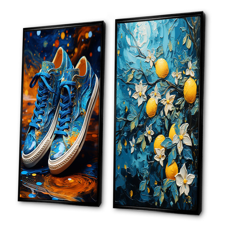 Starfruit Starry Night - fruits, ensemble de 2 impressions sur toile, Cadre noir, H 28 po x l 25 po
