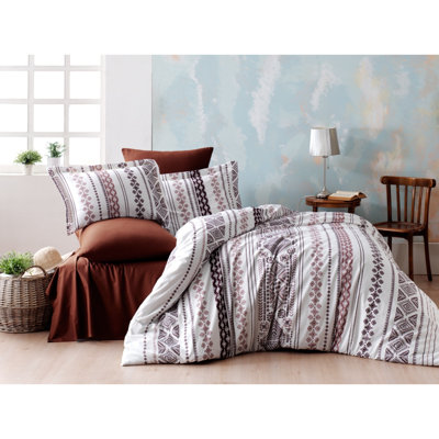 Ensemble de housse de couette 100% coton rouge / brun / blanc 3 pièces Velez