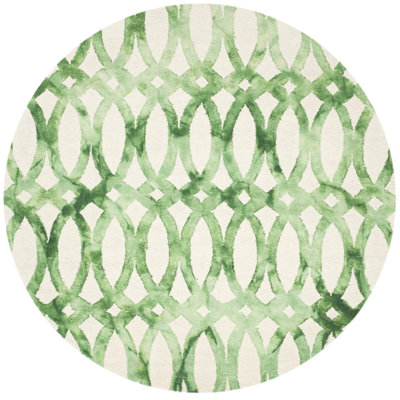 Amekia Hand Tufted Wool/Cotton Geometric Rug in Green/Ivory