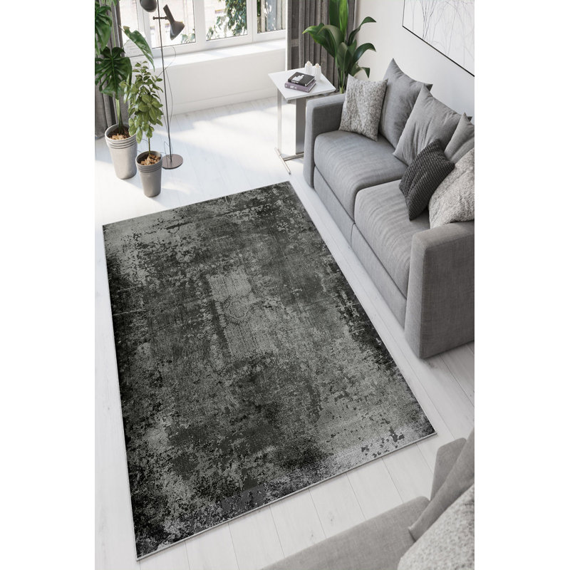 Stylish Anthracite Area Carpet (23.6 x 39.4 inches), 100% Polyester, 650 g/m² | 4 mm Pile Height, Digital Printing | Antibacterial, Eco-Friendly, Non-Slip PVC Dot Underside | Machine Washable for Easy Care