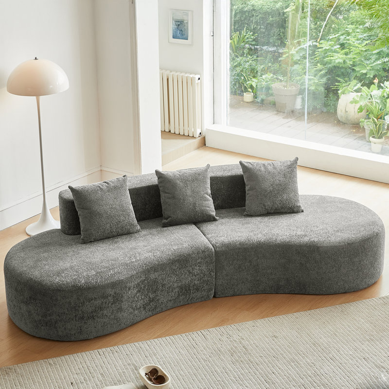 Curved Sectional Sofa, 5-Seater Couch, Gray