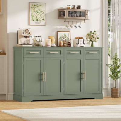 59.3" Wide Buffet Cabinet with Spacious Storage Cabinets, Modern 4-Drawer Sideboard Buffet, Wide Body Dining Room Buffet