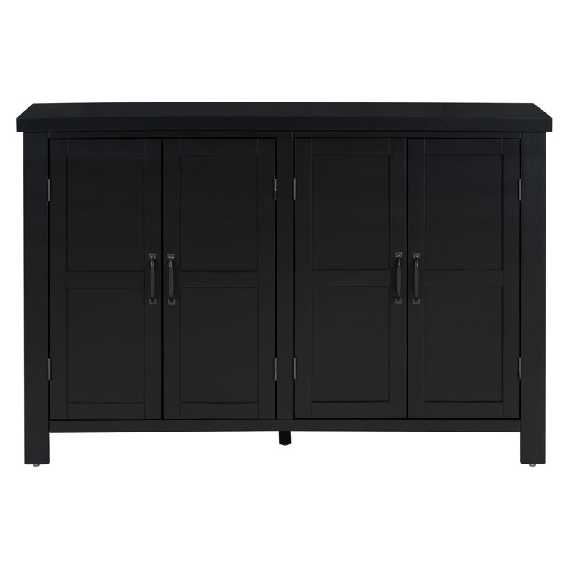 Buffet de rangement à 4 portes avec tablettes réglables et poignées rétro Atimon, rangement spacieux, pieds en pin, pour le salon, le bureau et le vestibule