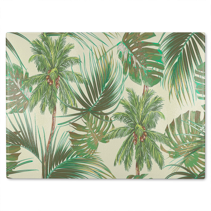 Tropical Leaves On Glass Chopping Board