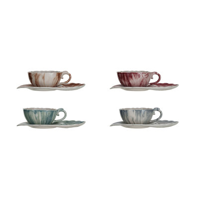 Multicolore, ensemble de 4 tasses à thé en grès avec soucoupe et quatre styles