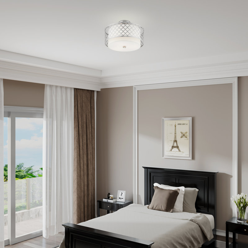 Mance Fabric Semi Flush Mount, 10.75" H x 15.25" W, Brushed Nickel
