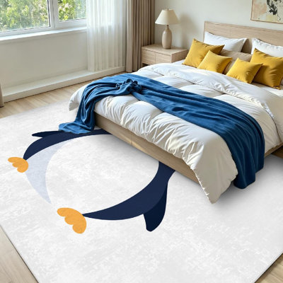 Clear Machine Washable,Cute Penguin Indoor Area Rug
