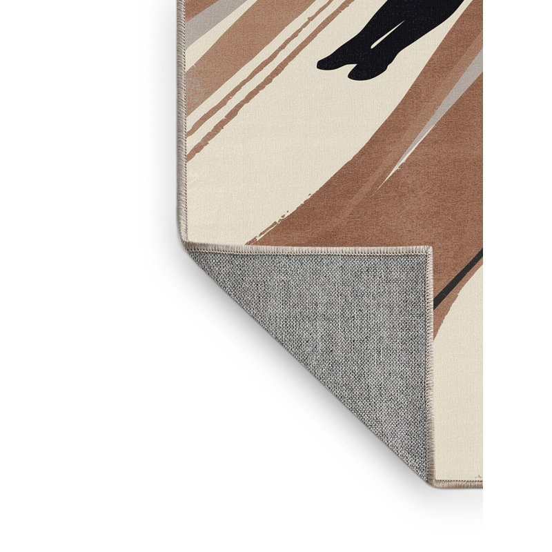 Tapis beige en tissu délavé à la machine Aguilar, 7 x 9