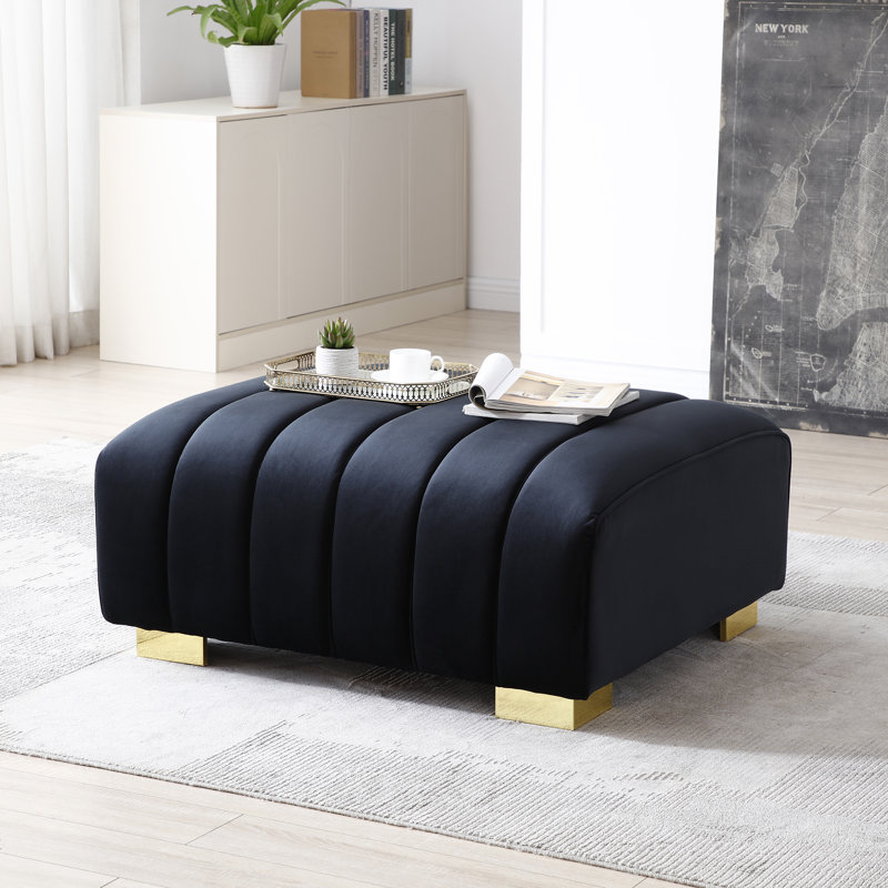 Makenna Velvet Ottoman, Black