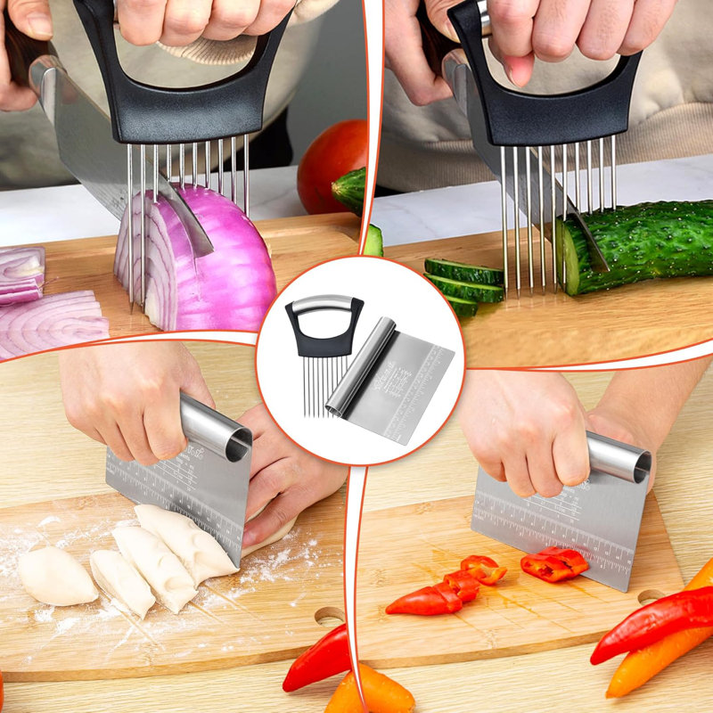 Stainless Steel Bench Scraper & Onion Holder