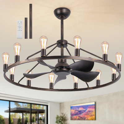 41-Inch Wagon Wheel Chandelier Fan