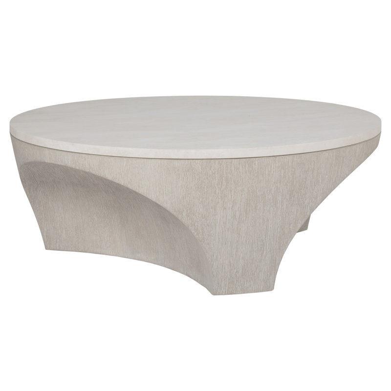 Beige Round Marble and Wood Cocktail Table