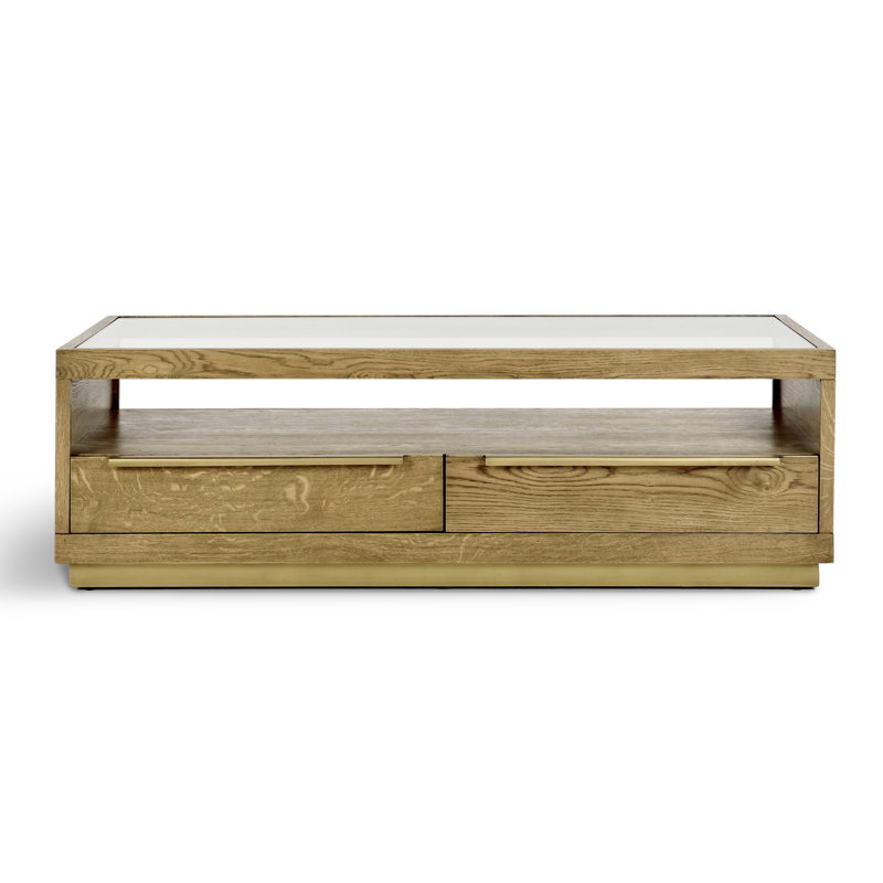 Fallbook Glass Top Coffee Table with Drawers