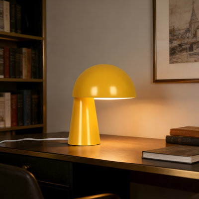 1-Light Mushroom Round Desk Lamp with Yellow Dome Shade Table Lamp