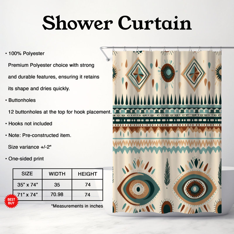 Bohemian Hues - Rideau de douche Premium, H 74 po x l 71 po