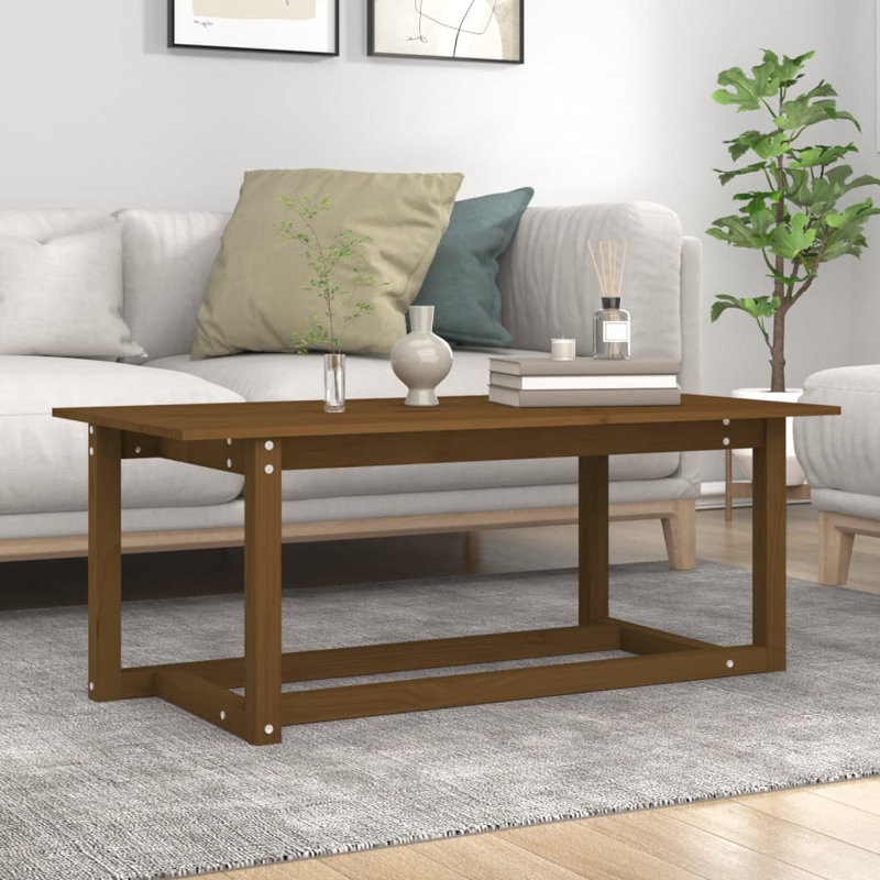 Kamyle Solid Wood Four Leg Coffee Table, Honey Brown