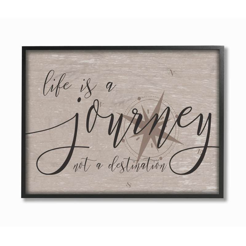 «Life is a Journey» par Daphne Polselli - Art textuel sur toile, H 16 po x l 20 po, Giclée encadrée noir minuit